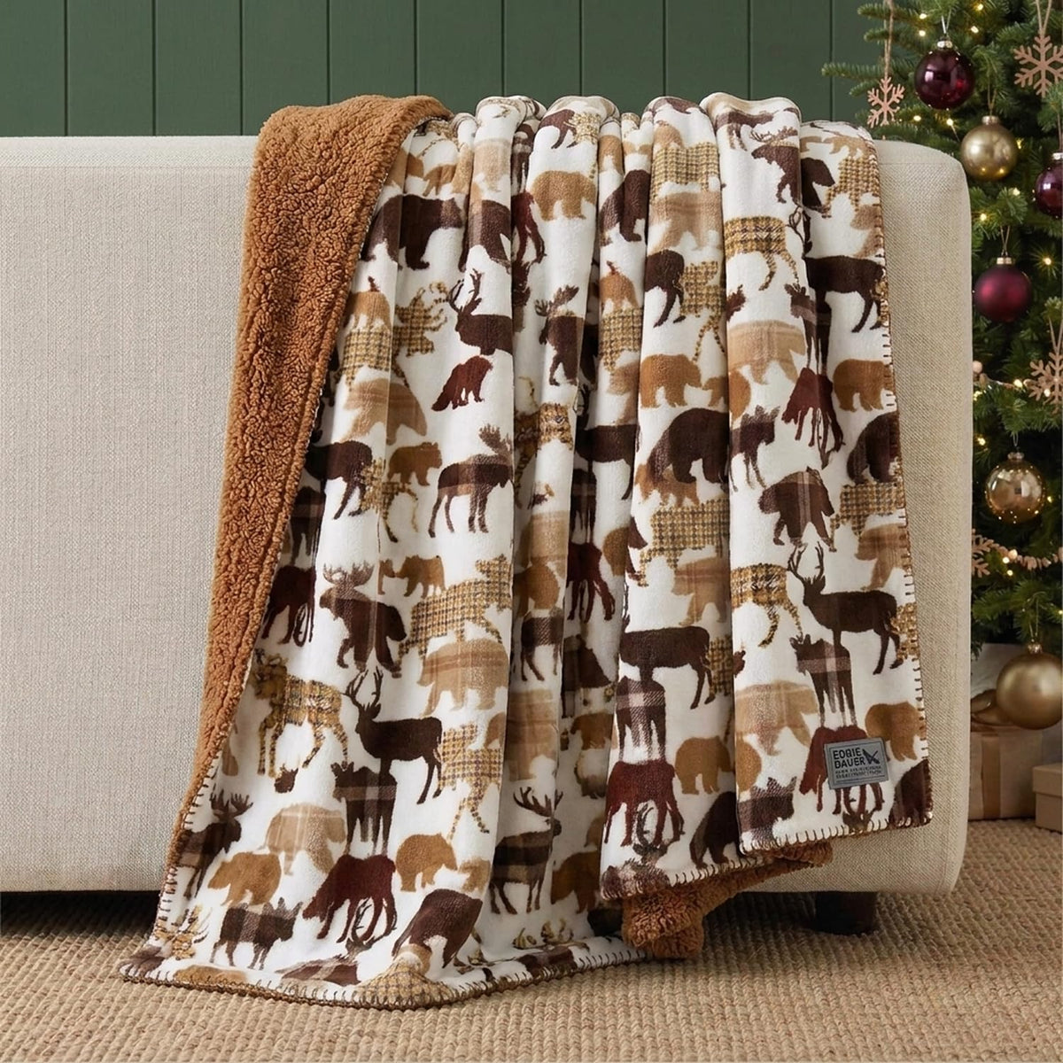 Nordic Plaid Green Sherpa Throw Blanket for Bed and Couch