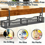 Cable Management, 25.3'' Under Desk Cable Management Tray No Drill 25.3 inch Black