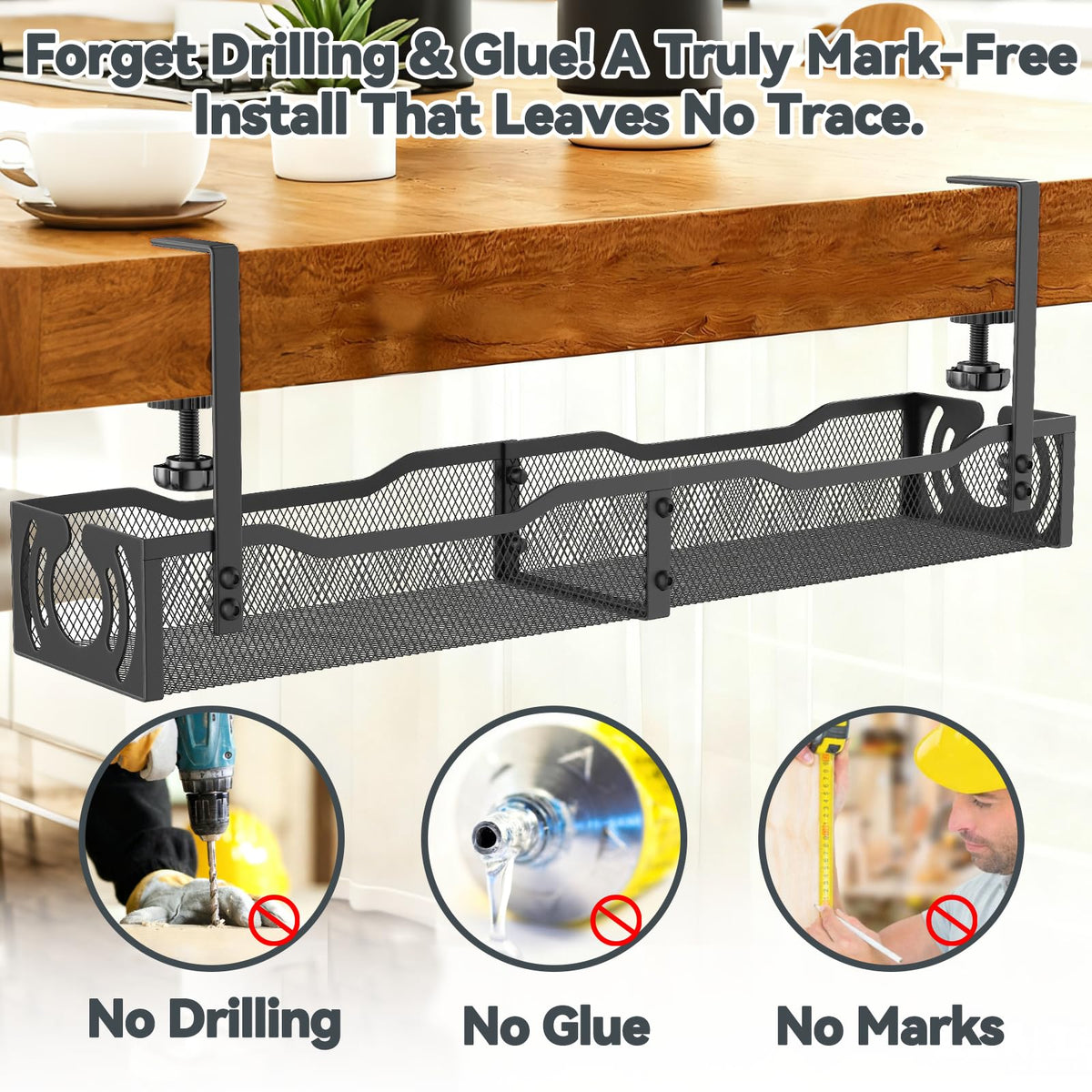 Cable Management, 25.3'' Under Desk Cable Management Tray No Drill 25.3 inch Black