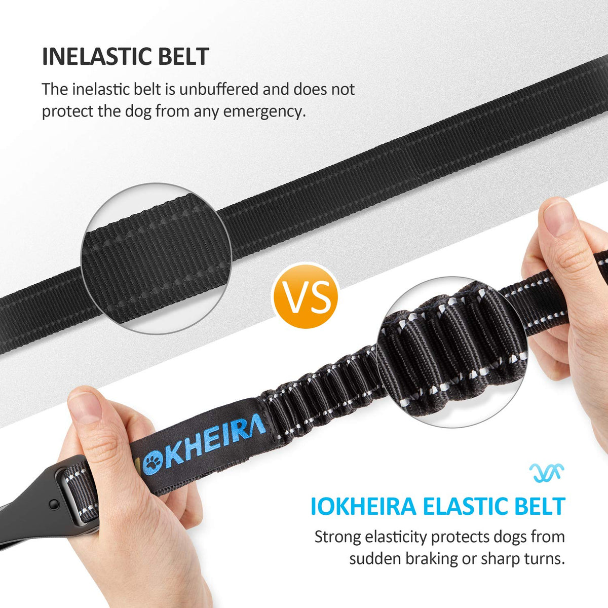 Dog Seat Belt 3-in-1 Car Harness for Dogs Adjustable Safety Seatbelt for Car Nylon Reflective Bungee Fabric Dog Car Harness with Clip Hook Latch & Buckle, Swivel Zinc Alloy Carabiner (Black) Black