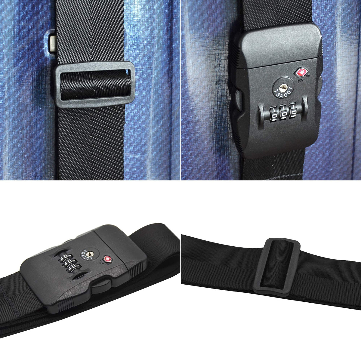 Heavy Duty Luggage Straps TSA Approved with Lock Adjustable Travel Belt for Suitcases (Grey) gray