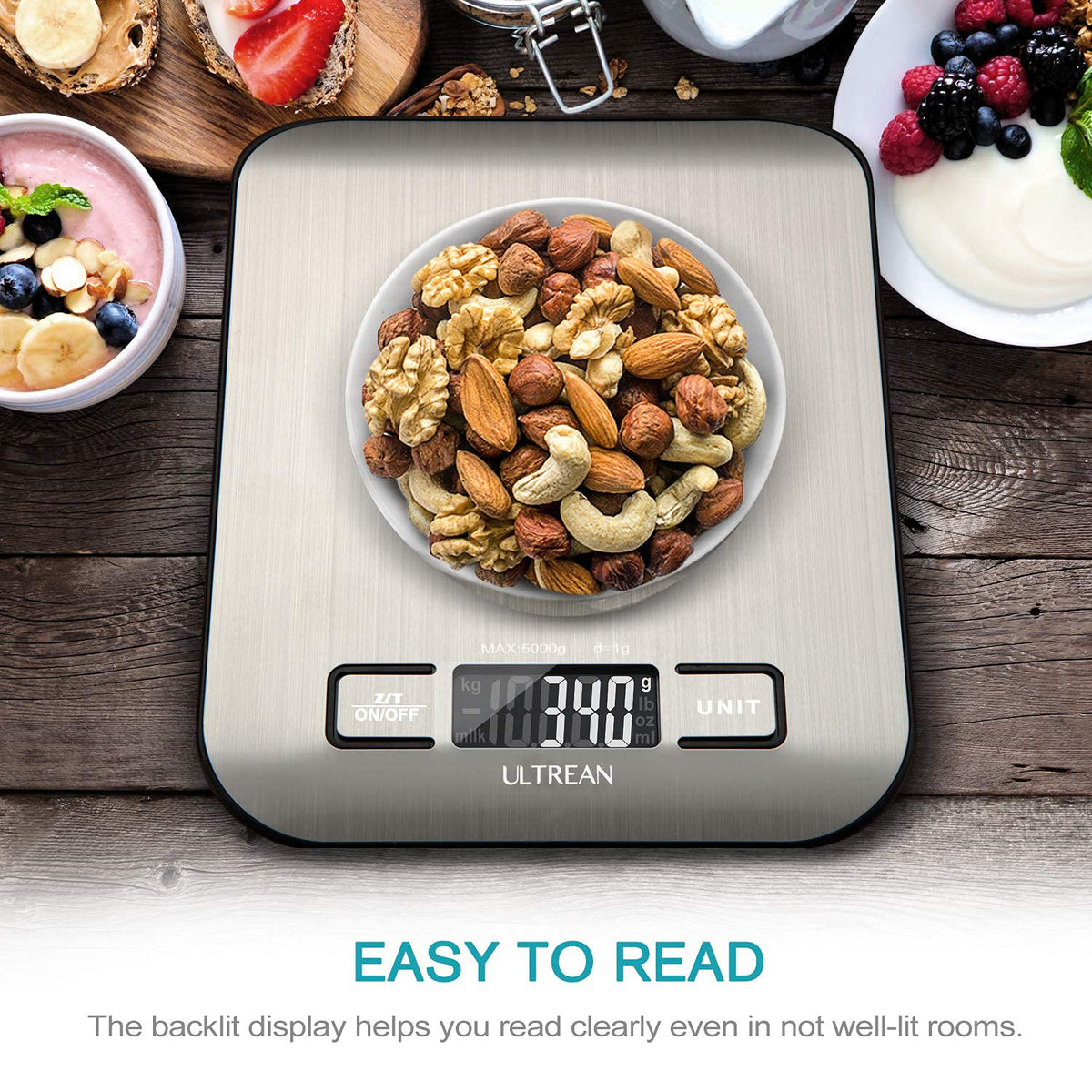 Ultrean Smart Food Kitchen Scale with Nutritional Calculator, APP for Calorie & Macro Tracking, AI Powered, Goal Progress, Digital Calorie Scale for Weight Loss, Stainless Steel, 22lb XX-Large