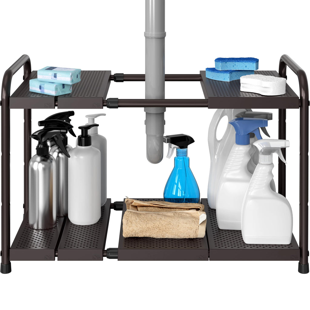 Simple Houseware Under Sink 2-Tier Heavy Duty Expandable Organizer, Silver