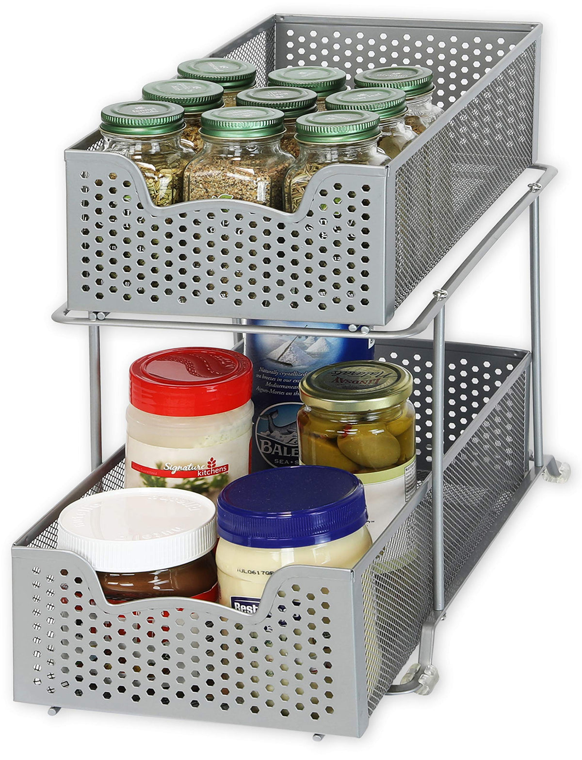 Simple Houseware 2 Tier Sliding Cabinet Basket Organizer Drawer, White