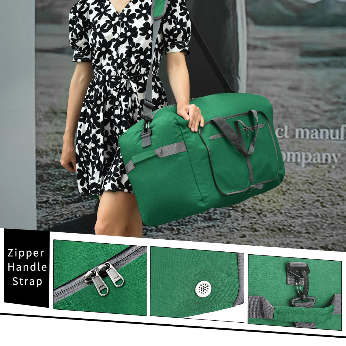 Felipe Varela Foldable Duffle Bag for Travel Weekend Overnight Gym Camping A Black 40L