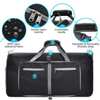 Felipe Varela Foldable Duffle Bag for Travel Weekend Overnight Gym Camping A Black 40L