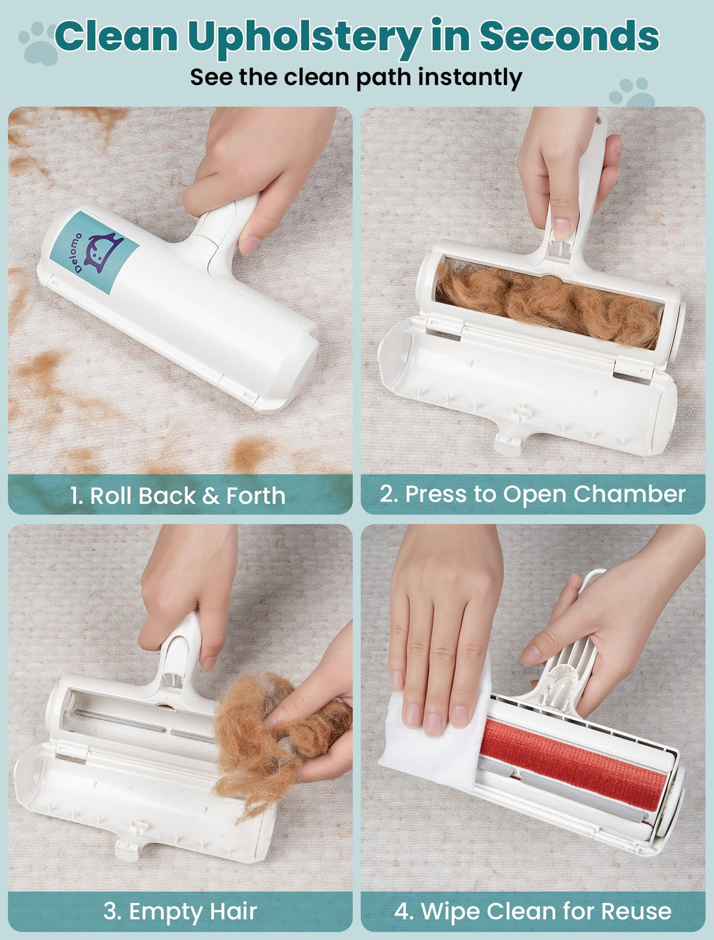 DELOMO Pet Hair Remover Roller, Reusable Lint Roller for Dog and Cat