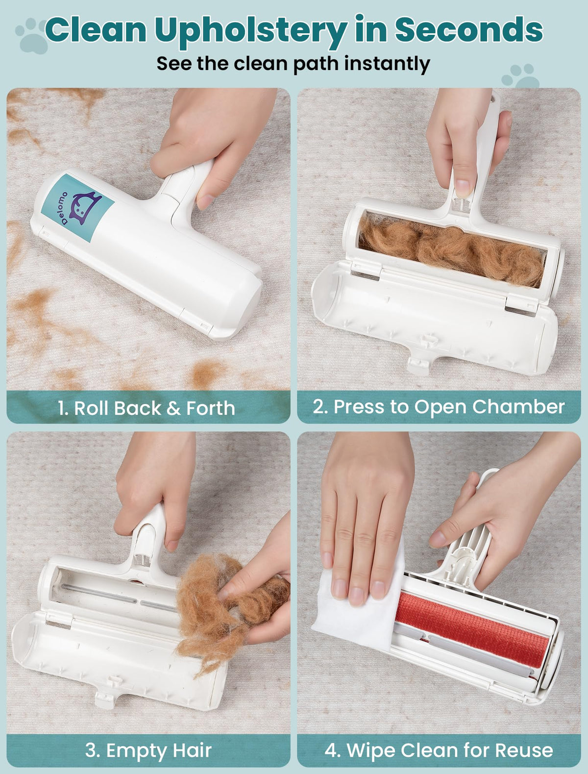 DELOMO Pet Hair Remover Roller, Reusable Lint Roller for Dog and Cat