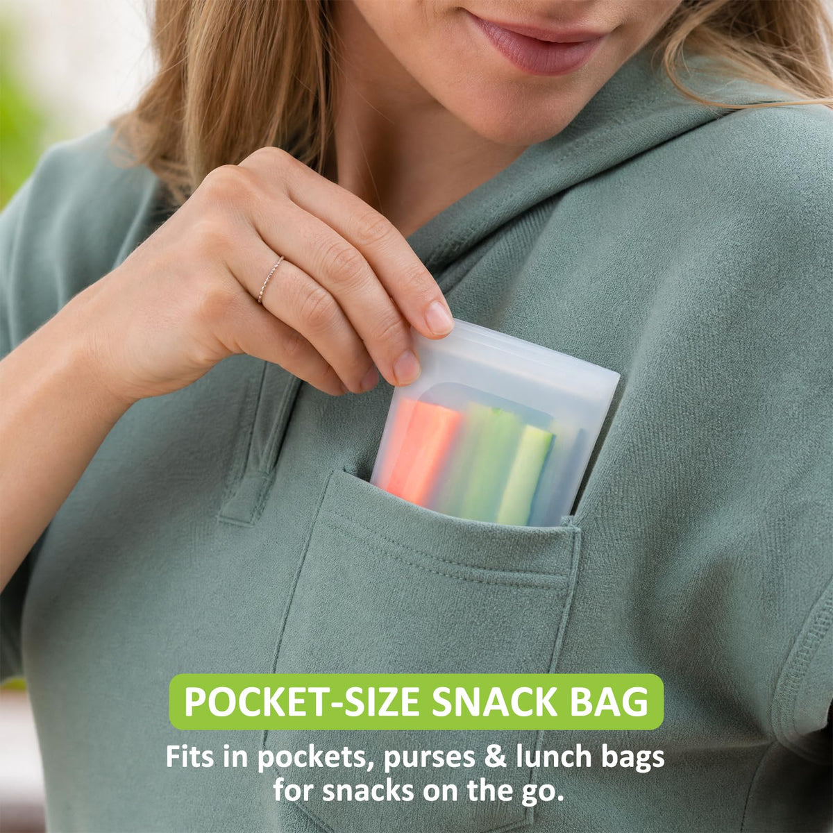 100% Silicone Mini Ziplock Reusable Pocket Snack Bags 4oz, BPA Free, 4 Pack Tranlucent | 4oz | 4 Pack