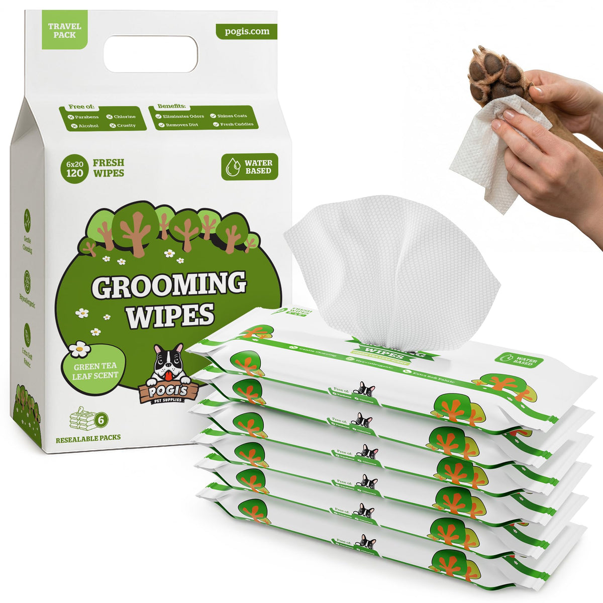 Pogi's Dog Grooming Wipes for Paws & Butt, Fragrance Free, 100