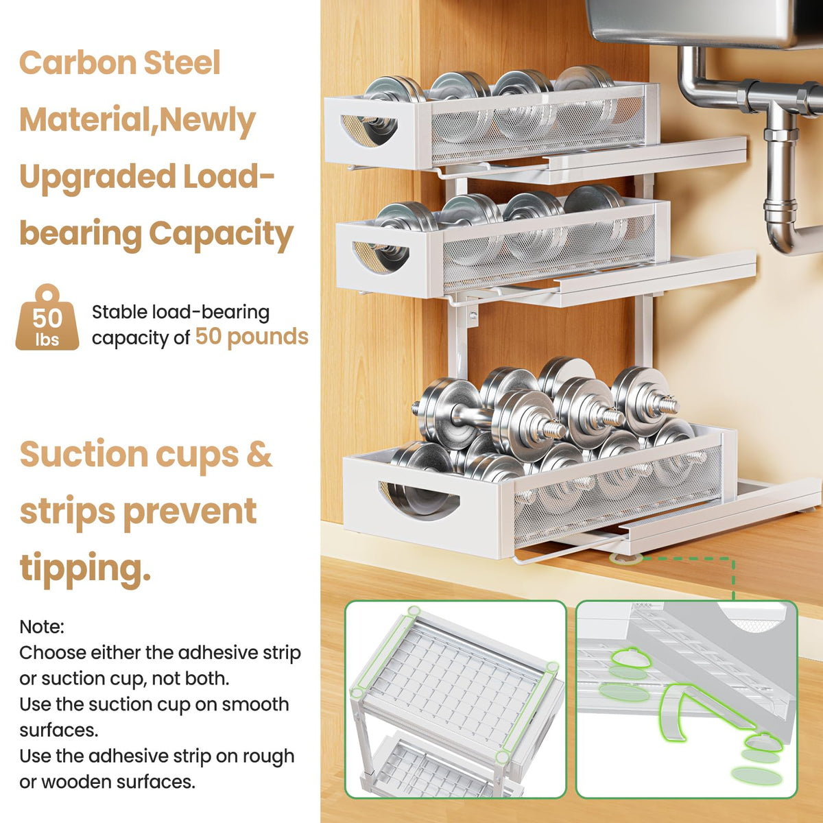 Under Sink Organizer for Kitchen and Bathroom Cabinets Pull Out Storage White 2 Pack 2Tier