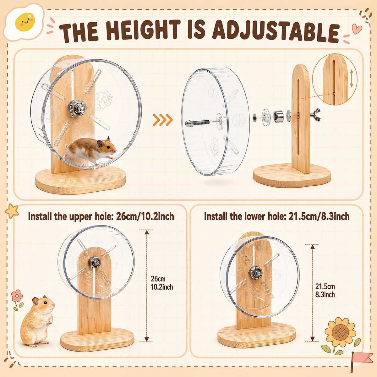 BreezeHug 6 Pcs Wooden Hamster Cage Accessories, Hamster Tunnels, Stylish