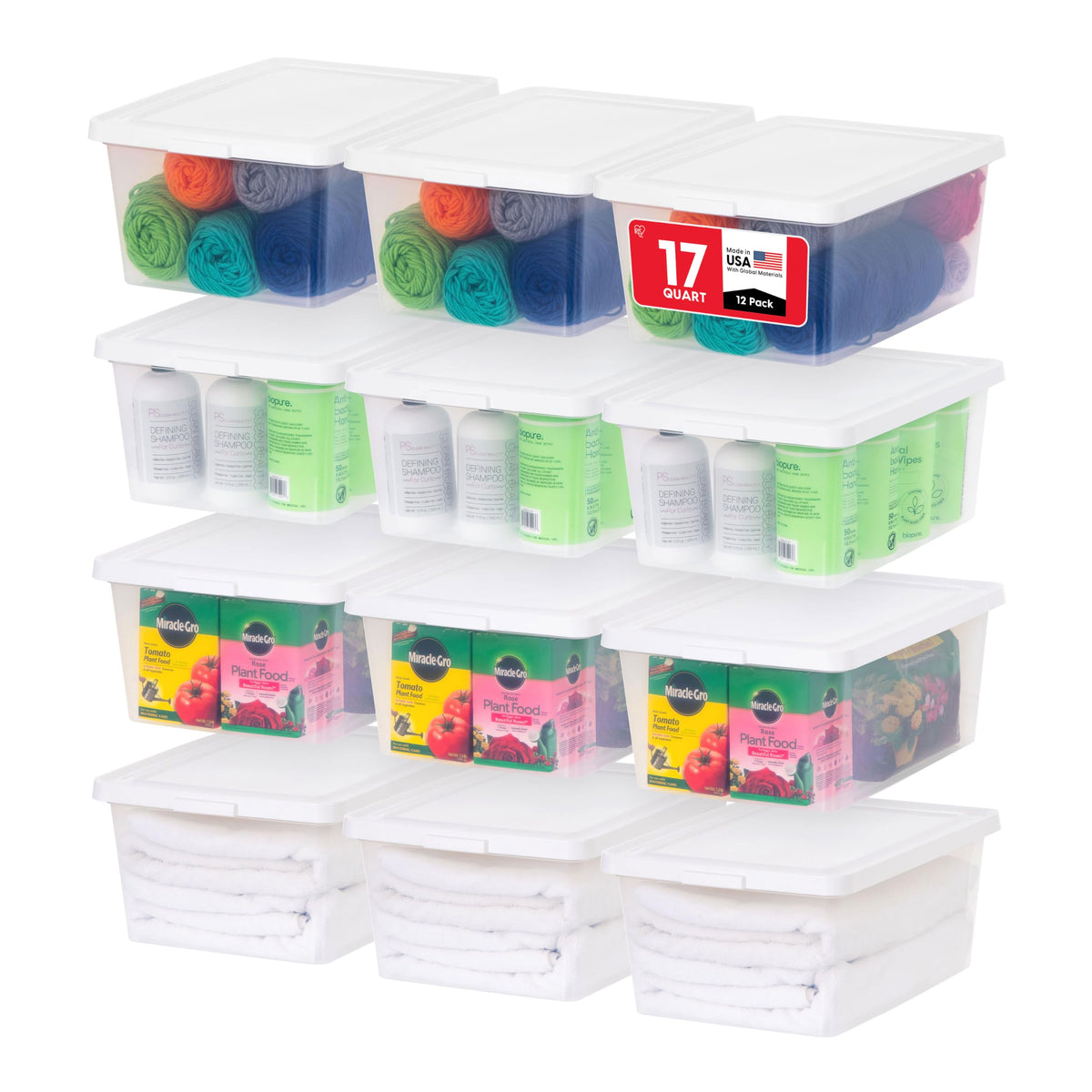 IRIS USA 20-Pack 6 Qt Storage Bins with Lids, Clear, Stackable