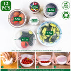 Silicone Stretch Lids, 12 Pack of Reusable Silicone Lids for Food Storage BPA-free Silicone Covers for Bowls, 6 Different Sizes to Fit Most Food Containers, Microwave & Dishwasher Use Safe All Transparent