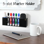 Slim Magnetic Dry Erase Marker Holder for Whiteboard, Space Saving Pen Organizer with Glass and Wall Mount Accessories for Fridge, Office, and School. Markers, Eraser, Cleaner Not Included (Black) Black