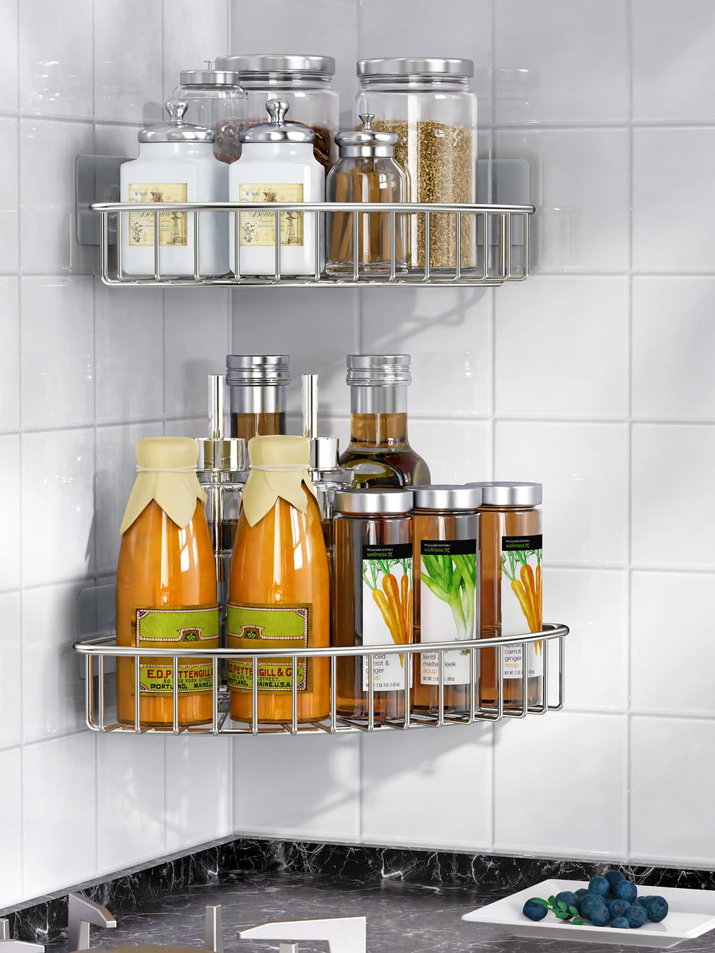 SMARTAKE 2-Pack Corner Shower Caddy, SUS304 Stainless Steel, Silver