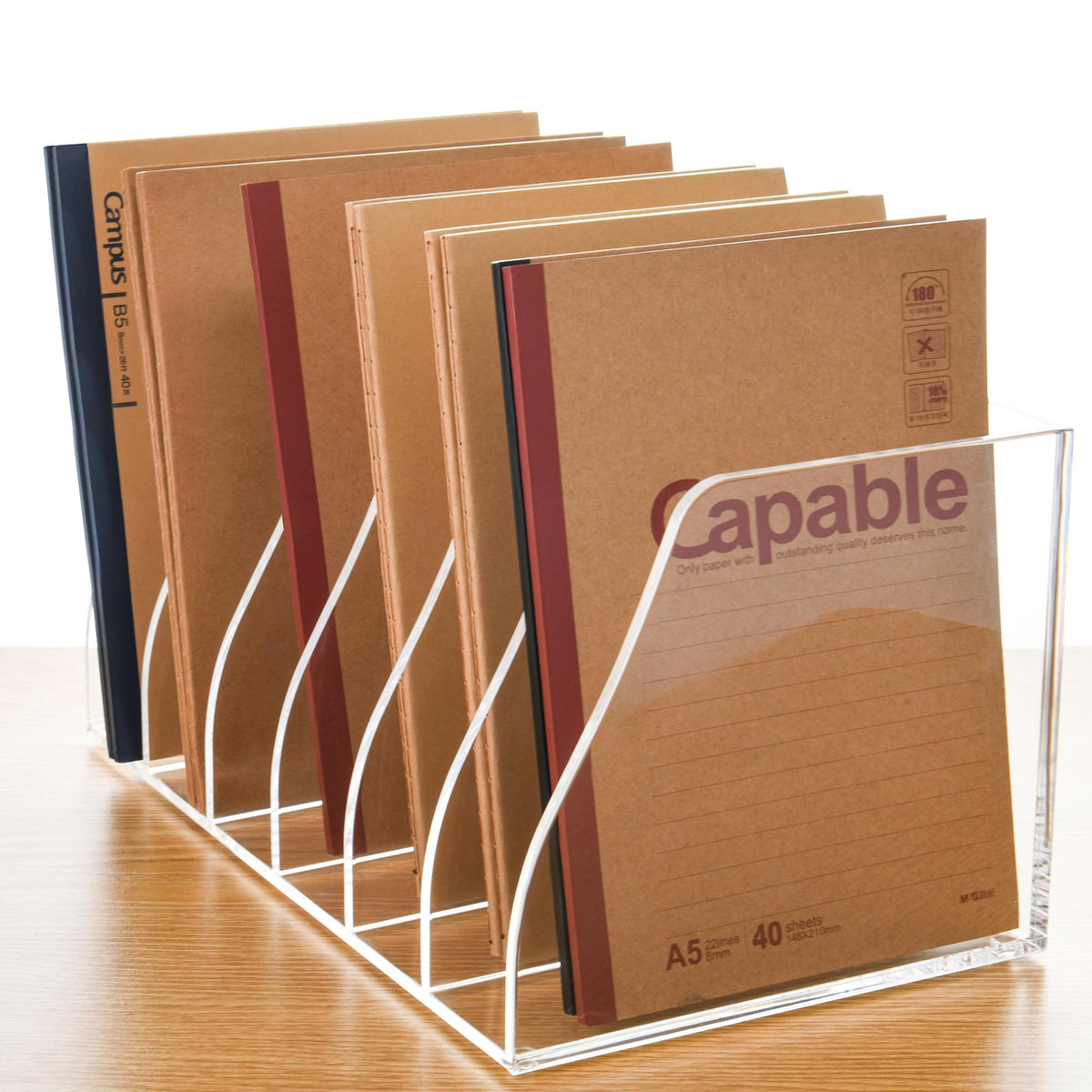 Acrylic Magazine File Holder, 4 Vertical Compartments Desk Document Sorter Organizer, Clear Folder Rack Binder for Office/Home/Classroom, for Documents, Tablet, Magazines, Books & Accessories B5, 4 Sections