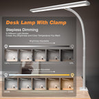 Airlonv LED Desk Lamp with Clamp, 17" Stepless Dimming Light, Black Standard