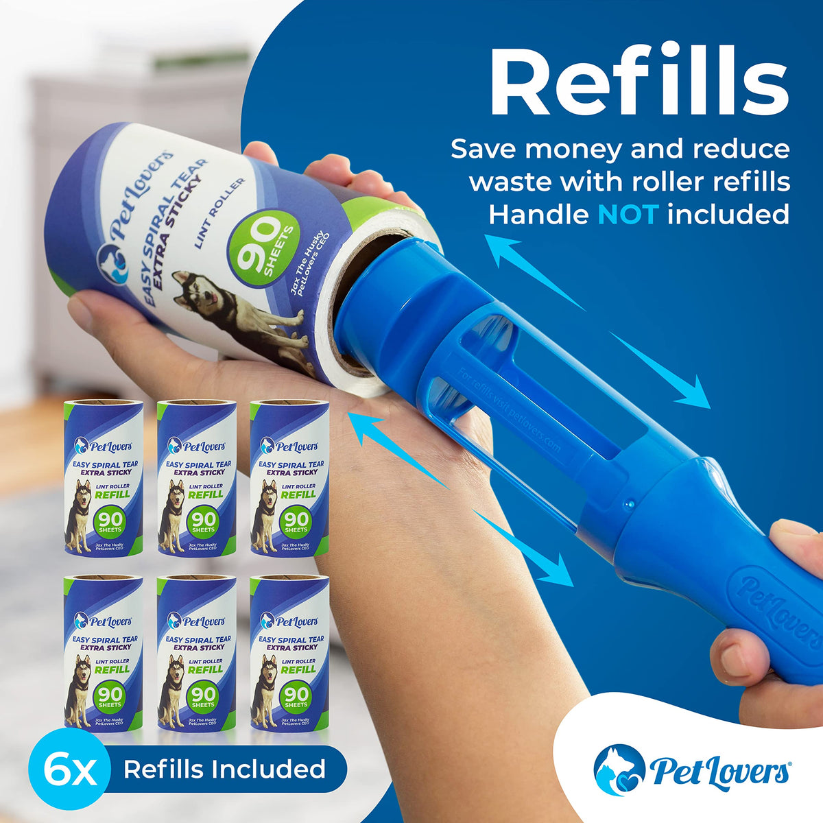 PetLovers Large Lint Roller with 3 Refills – 360 Total Sheets for Tackling Pet Hair, Extra Large Floor and Carpet Roller for Homes with Pets, Perfect for Floors, Furniture, and Loving Pet Owners 4 Pack Floor Roller