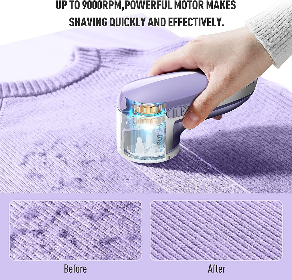 Ruidla Fabric Shaver Lint Shaver Defuzzer, Rechargeable Lint Remover Purple Rechargeable Size