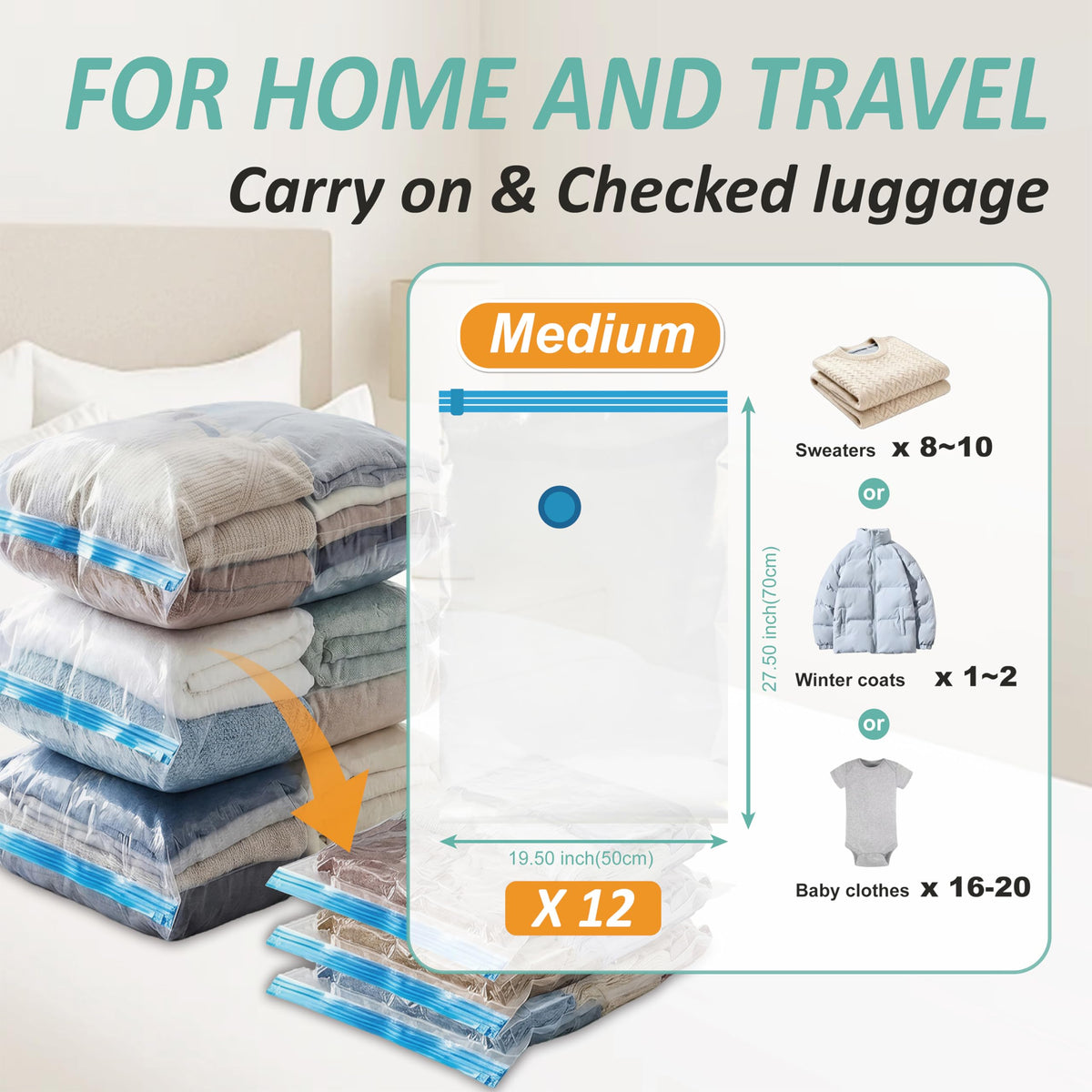 12 Jumbo Vacuum Storage Bags for Blankets & Bedding, Space Saver Bags 12 Jumbo