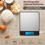 Small Digital Gram Scale 1000g by 0.01g, MEIYA High Accuracy Scale for Food Ounces and Grams, Upgrade USB Charging Kitchen Scale Digital Weight for Cooking, Baking, with Tare Function, 9 Units, 2 Tray Black