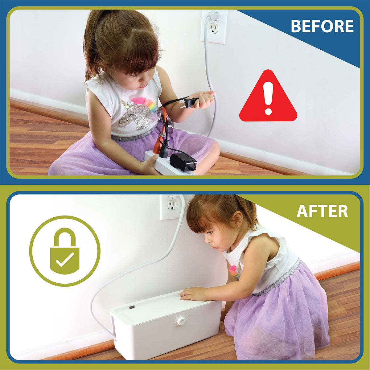 Power Strip Cover Box and Cable Management Organizer for Child Safety