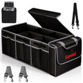 Collapsible Trunk Organizer with Insulated Leakproof Cooler Bag,Removable Lid,Adjustable Securing Straps,3 Compartments Trunk Organizer for SUV,Truck,Sedan(Grey & Black) Black&Grey With Cooler