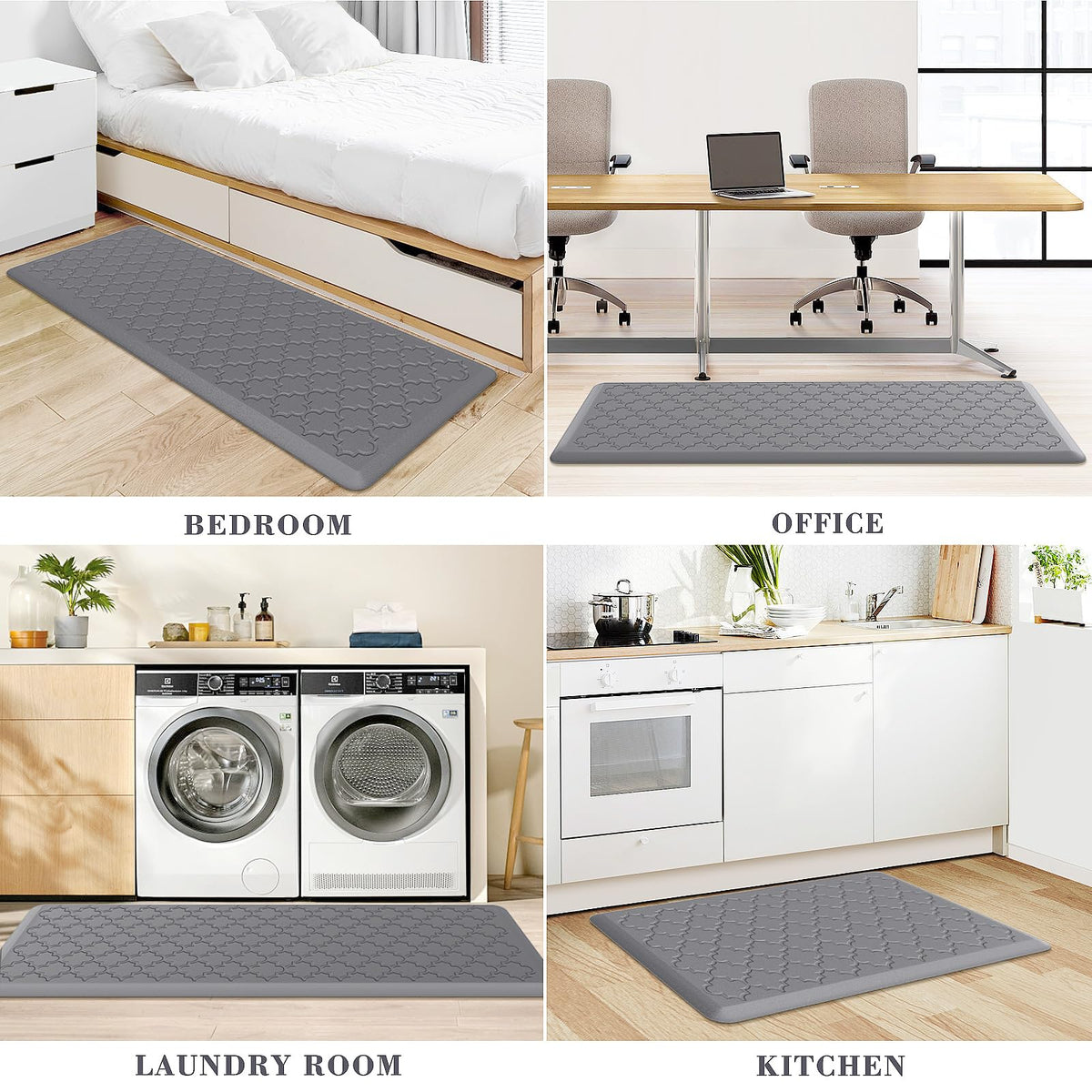Kitchen Mat 2 PCS Cushioned Anti-Fatigue Floor Mat Standing Mat for Kitchen Stylish Grey 17.3"x29"+17.3"x47"