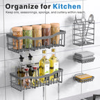 EUDELE Adhesive Shower Caddy, 5 Pack Rustproof Stainless Steel Bath Organizers With Large Capacity, No Drilling Shelves for Bathroom Storage & Home Decor Black