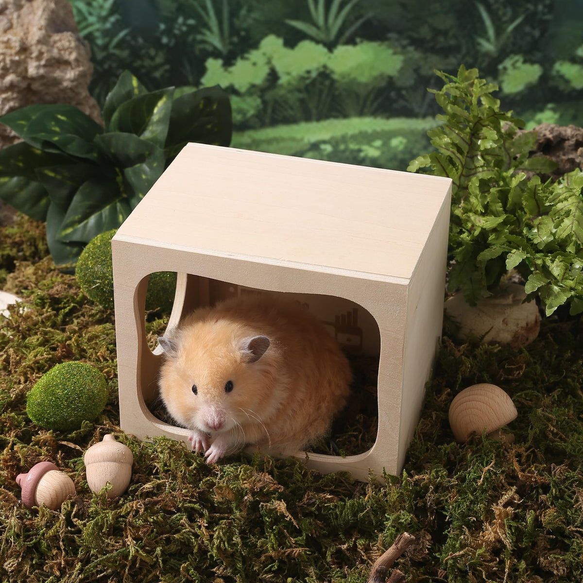 Wooden Hamster Hideout House, Small‑Pet Habitat Tunnel, Living Room