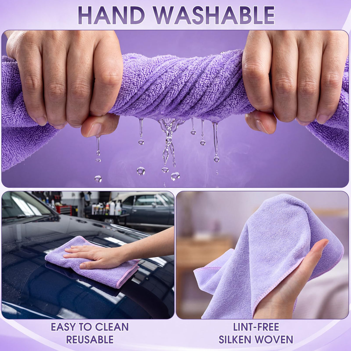 Nuenen Car Microfiber Clean Cloths, Purple, 16 x 16 Inch, 60 Pcs 16 x 16 inches