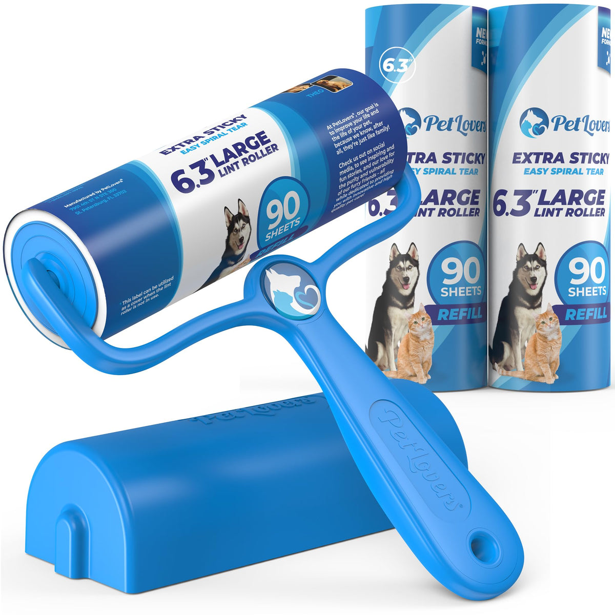 PetLovers Large Lint Roller with 3 Refills – 360 Total Sheets for Tackling...