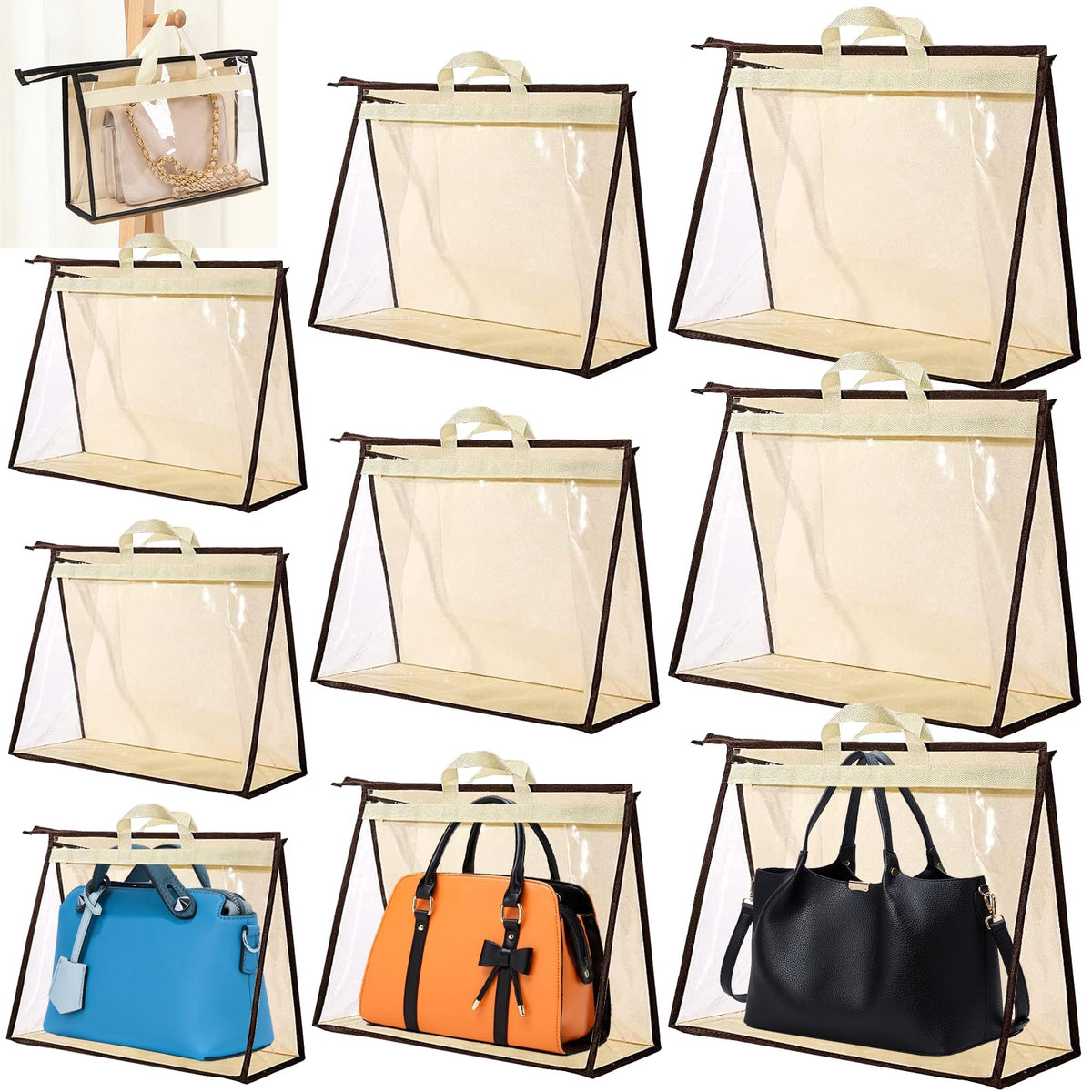 9 Pack Dust Bags for Handbags,Clear Purse Storage Organizer for Closet