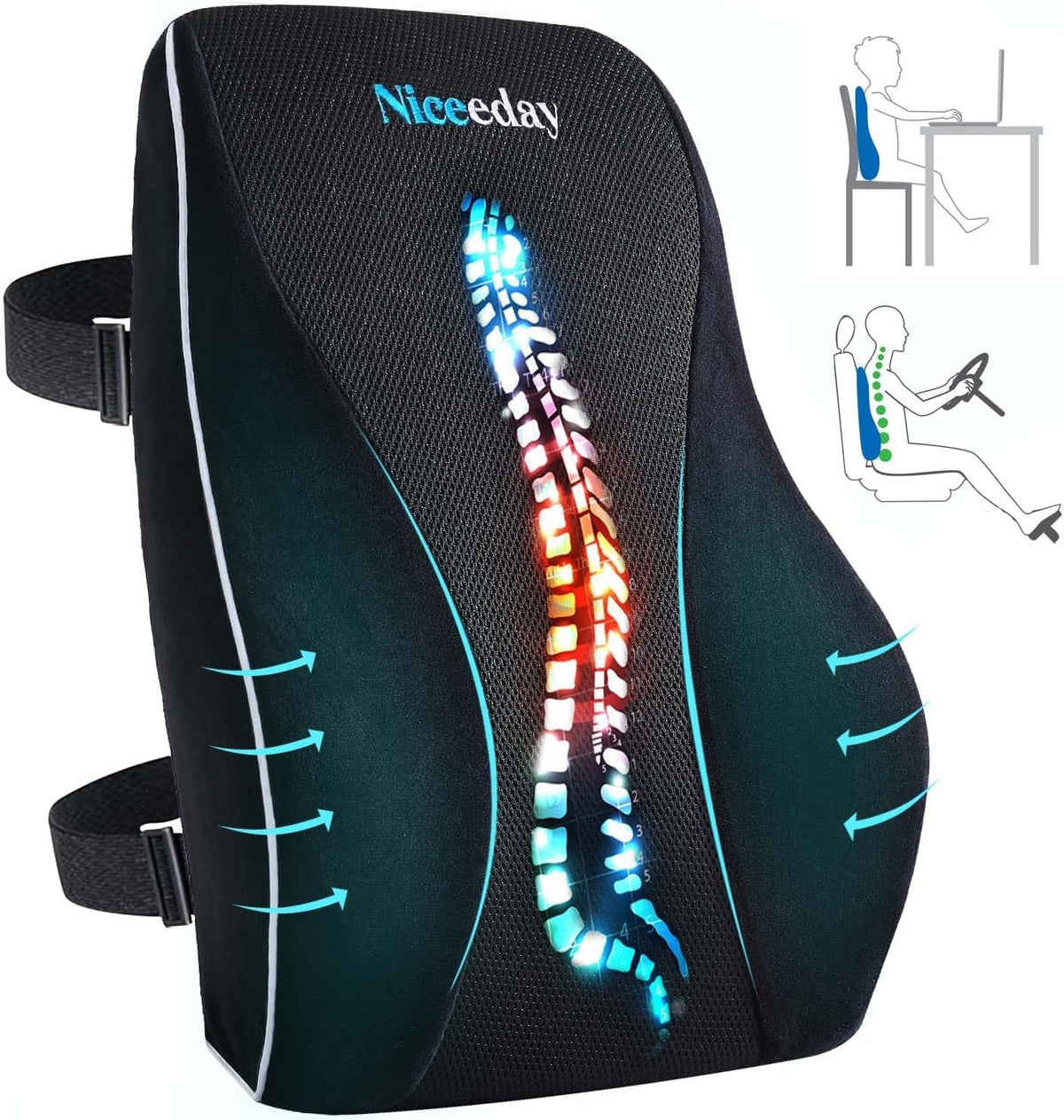 Niceeday Lumbar Support Pillow for Office Chair Car Back Pillow,...