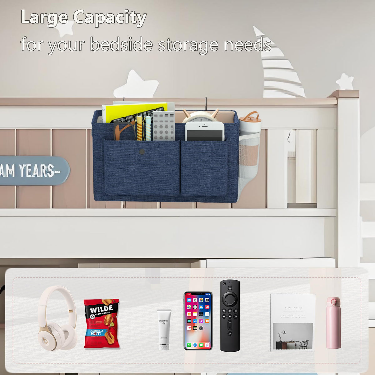 Bedside Caddy Bedside Storage Hanging Organizer for Bunk Dorm Bed Rail New Pink
