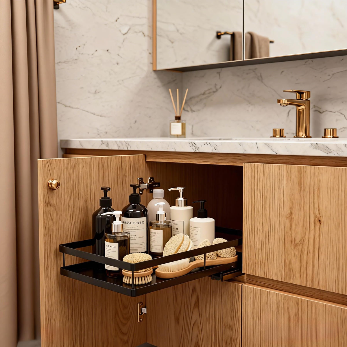 Pull Out Cabinet Organizer, 1-Tier Metal Slide Out Basket
