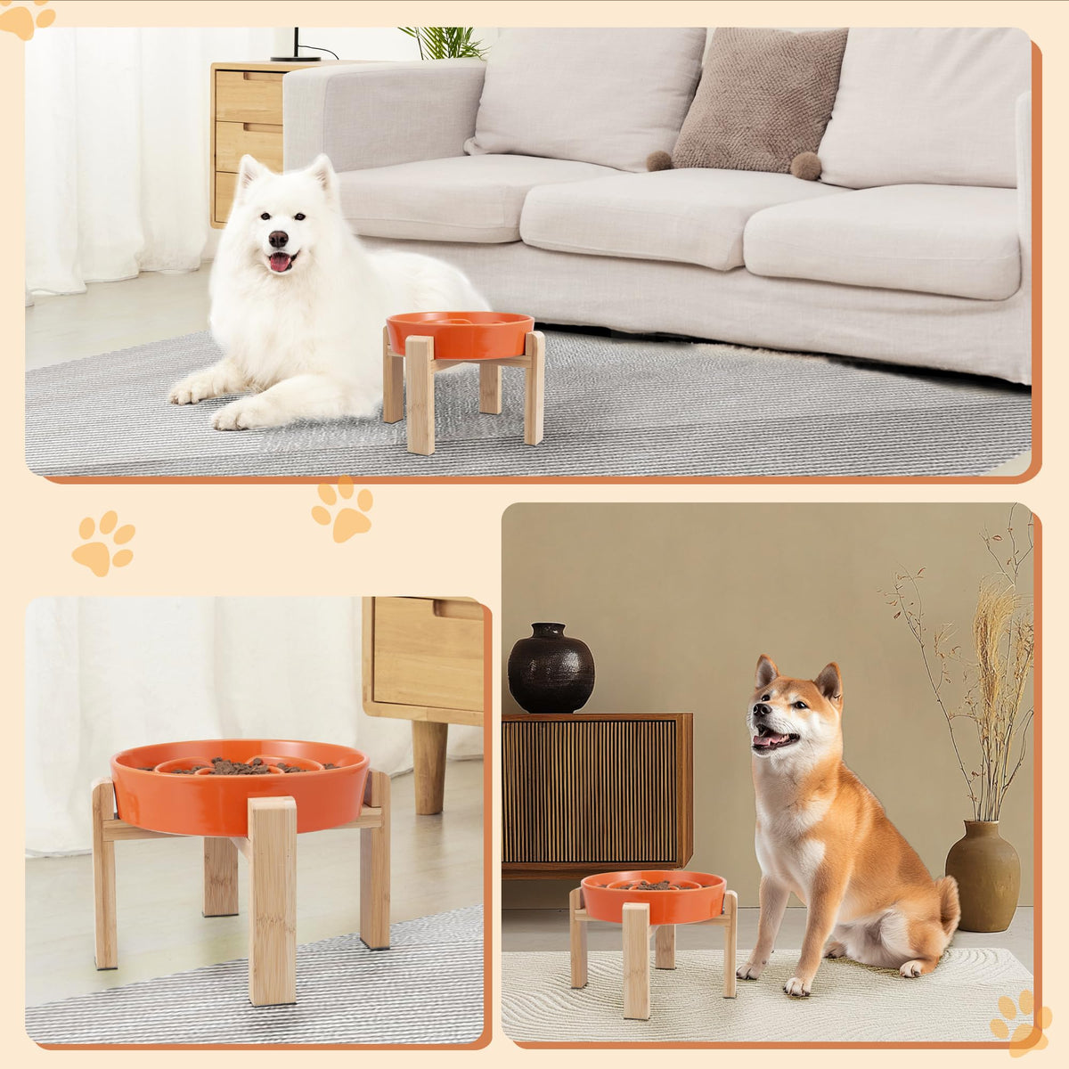 Elevated Slow Feeder Dog Bowl, 6.7" Ceramic Maze Dog Bowl with Stand White 1.5 Cups