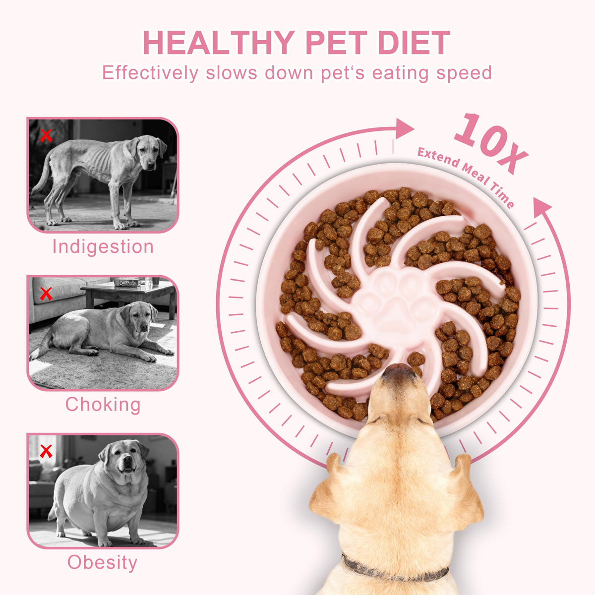 Ceramic Slow Feeder Dog Bowl, 3 Cup Dog Food or 25oz Water, Slow Eating Bowl for Middle Breed, Maze Puzzle Feeder for Fast Eaters, Anti-Choking Stop Bloat, Non-Slip BPA Free (White) White