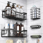 EUDELE Adhesive Shower Caddy, 5 Pack Rustproof Stainless Steel Bath Organizers With Large Capacity, No Drilling Shelves for Bathroom Storage & Home Decor Black