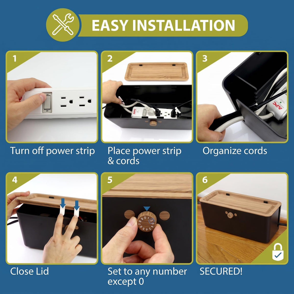 Power Strip Cover Box and Cable Management Organizer for Child Safety