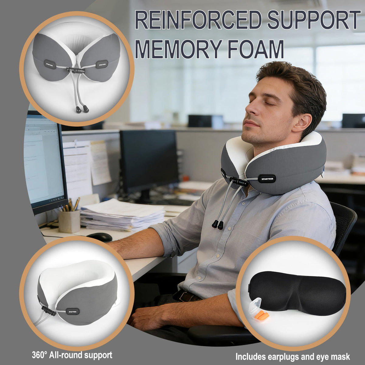 Travel Neck Pillow, Memory Foam Airplane Pillow for Long Flights Blue