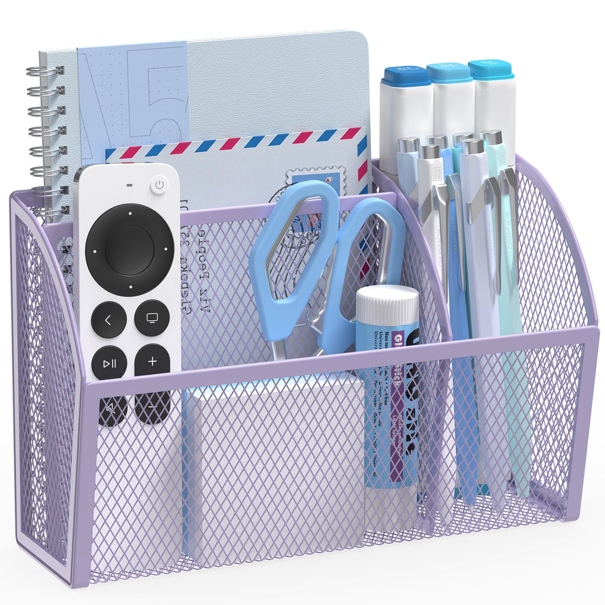 YINGHUA 3 Compartment Magnetic Metal Mesh Pen Holder, White Desk Caddy