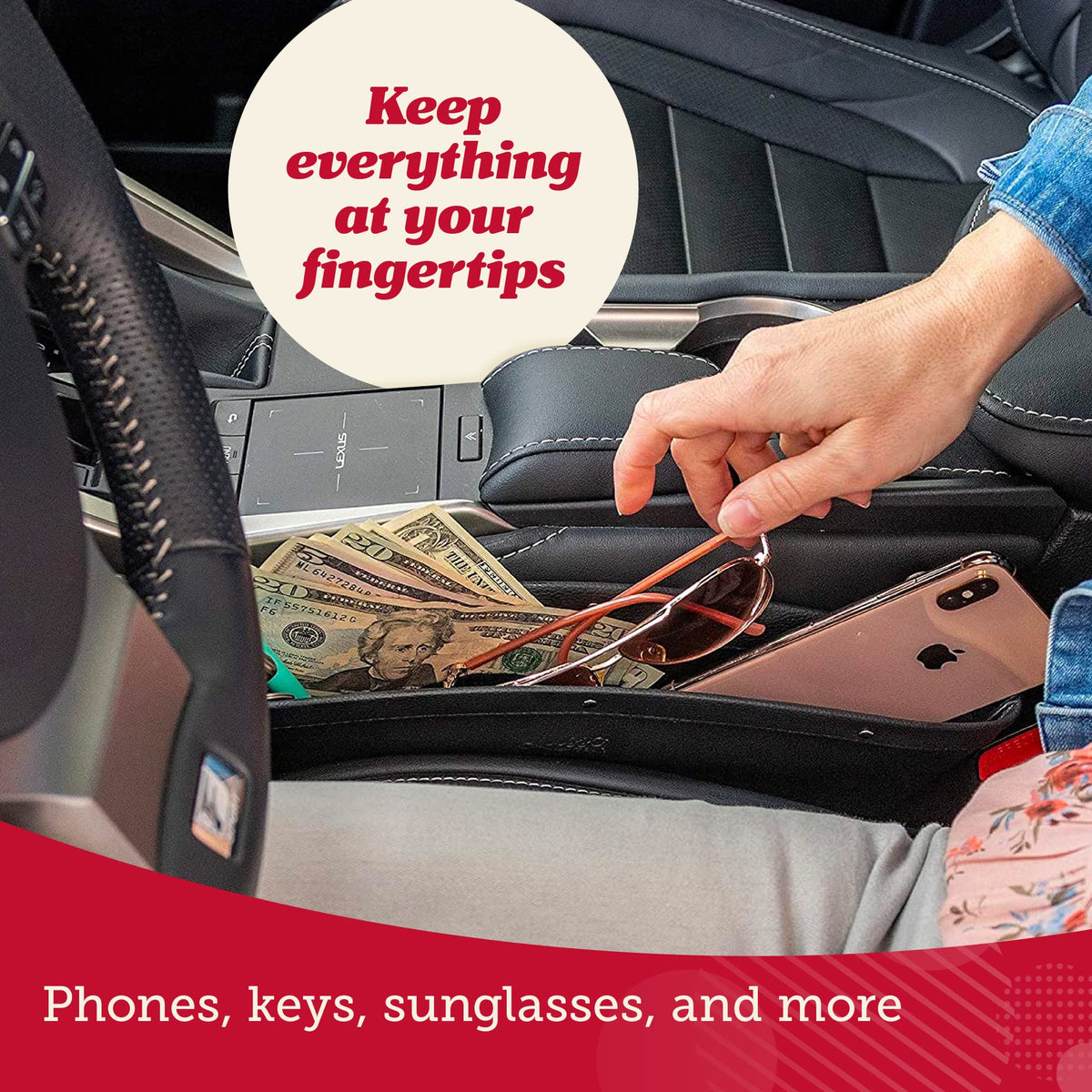 Lusso Gear Car Seat Gap Organizer - Pack of 2 - Prevents Items Falling &...