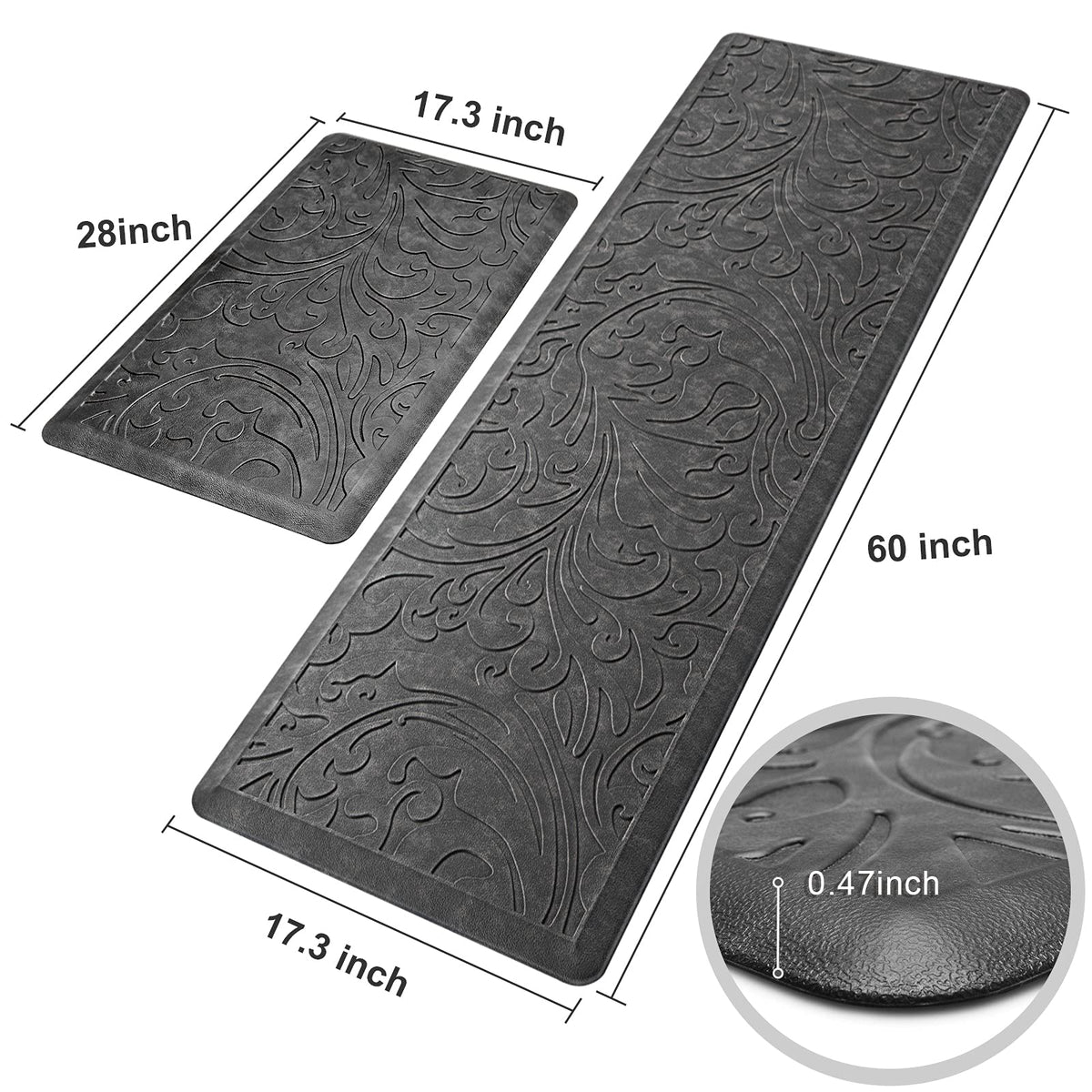 Kitchen Mat Cushioned Anti-Fatigue Comfort Standing Mat Rug for Home,Office Black 1'5" x 2'4" (Rectangular)