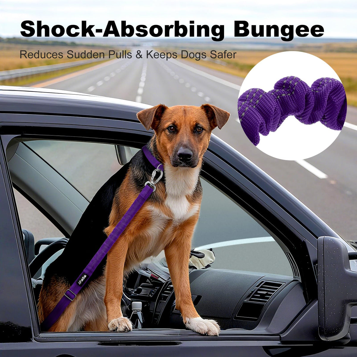 Dog Seat Belt for Car, Car Harness with Locking Aluminum Hook Purple