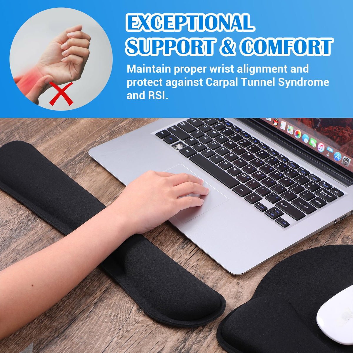 6 Pcs Mouse Pad and Keyboard Wrist Rest, Keyboard and Mouse Pad Set with Wrist Support, Ergonomic Memory Foam Wrist Rest for Computer Keyboard Office, Gaming, Computer, Laptop, Typing Comfort