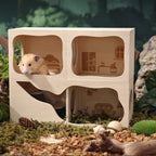 Wooden Hamster Hideout House, Small‑Pet Habitat Tunnel, Living Room