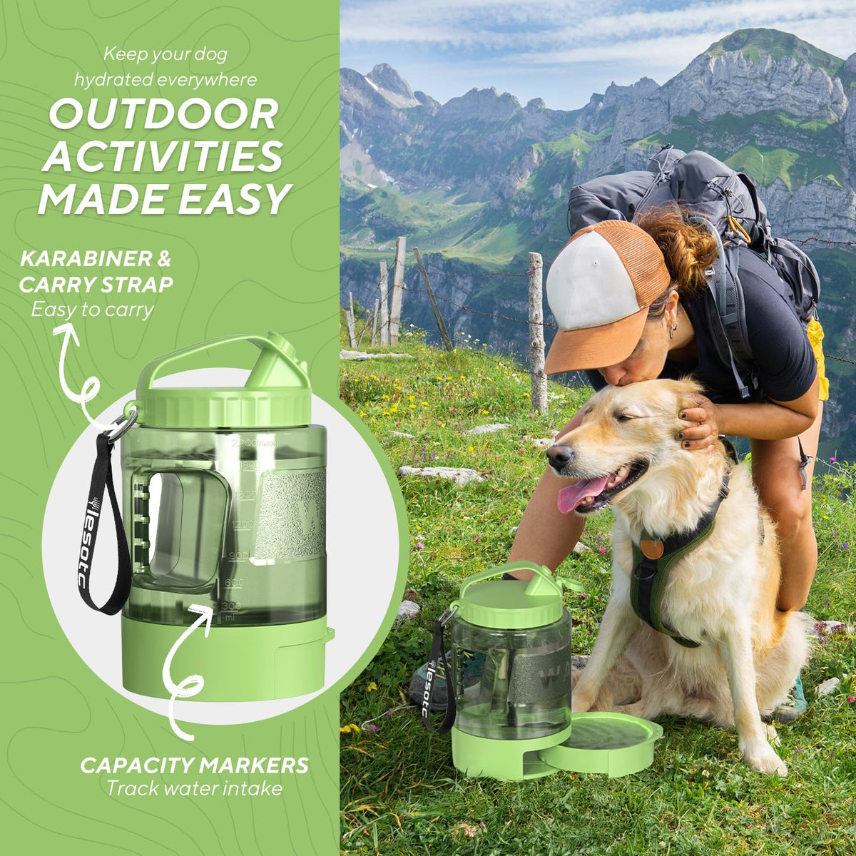 Large Portable Dog Water Bottle with Pull-Out Drinking Bowl