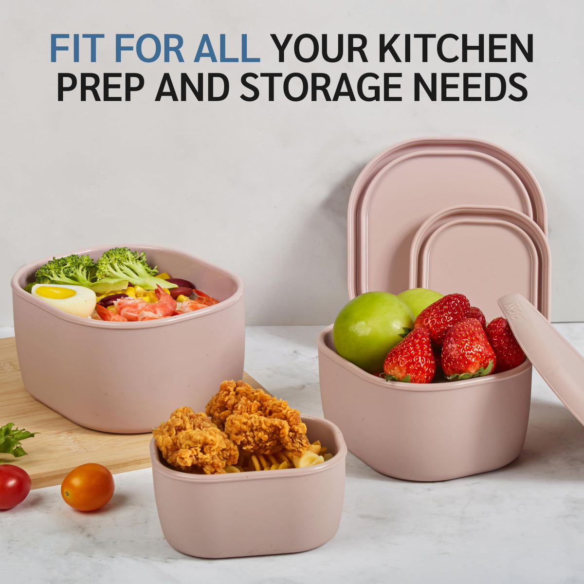 ISSEVE 12Pcs/Set Nesting Silicone Food Storage Containers with Lids Blue